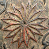 SOLD Curious Antique Relief Carved Pine Round with Painted Birds and Vines