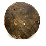 SOLD Curious Antique Relief Carved Pine Round with Painted Birds and Vines