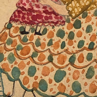Girls with Dolls and Kitten / Flowers and Rope, Antique Double-sided Watercolor Drawing