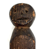 Ultra Primitive 19th Century Carved Clothes Pin Form Doll with Expressive Face and Super Rich Patina
