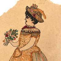 Girls with Dolls and Kitten / Flowers and Rope, Antique Double-sided Watercolor Drawing