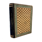 Lovely 19th Century Handmade Book-Shaped Candy Box, Hand-painted Paper and Velvet Over Board