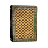 Lovely 19th Century Handmade Book-Shaped Candy Box, Hand-painted Paper and Velvet Over Board