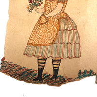 Girls with Dolls and Kitten / Flowers and Rope, Antique Double-sided Watercolor Drawing