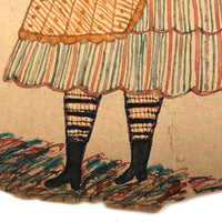 Girls with Dolls and Kitten / Flowers and Rope, Antique Double-sided Watercolor Drawing