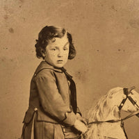Wonderful c. 1860s Mounted Albumen Photographof Girl on Rocking Horse
