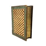 Lovely 19th Century Handmade Book-Shaped Candy Box, Hand-painted Paper and Velvet Over Board
