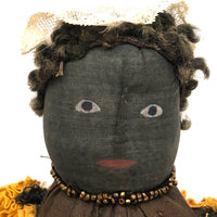 Regal Black Folk Art Bottle Doll in Gold Dress