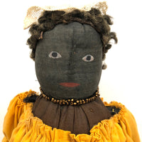 Regal Black Folk Art Bottle Doll in Gold Dress