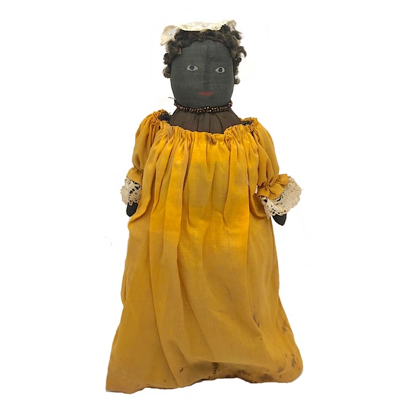 Regal Black Folk Art Bottle Doll in Gold Dress