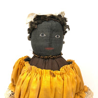 Regal Black Folk Art Bottle Doll in Gold Dress