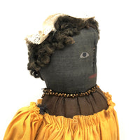 Regal Black Folk Art Bottle Doll in Gold Dress