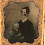 Blushes Turned Dark Blemishes - Hand-colored Antique Ambrotype of Mother and Child