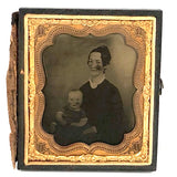 Blushes Turned Dark Blemishes - Hand-colored Antique Ambrotype of Mother and Child