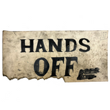HANDS OFF, Metaphorical Feeling Hand-Painted Sign on Cardboard with Encroaching Nibbles
