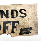 HANDS OFF, Metaphorical Feeling Hand-Painted Sign on Cardboard with Encroaching Nibbles