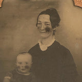 Blushes Turned Dark Blemishes - Hand-colored Antique Ambrotype of Mother and Child