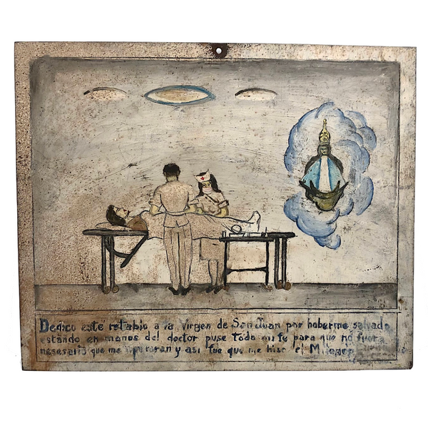 SOLD Vintage Mexican Folk Art Retablo, Miracle on Operating Table