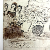 Annie Darragh, The Elder Sister, 19th C. Ink Drawing with SeeSawing Children on Reverse