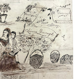 Annie Darragh, The Elder Sister, 19th C. Ink Drawing with SeeSawing Children on Reverse