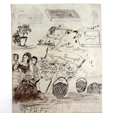 Annie Darragh, The Elder Sister, 19th C. Ink Drawing with SeeSawing Children on Reverse