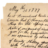 Thomas Stokes Have Lett 10 Old Sheep and Five Lambs, Charming 1777 Handwritten Contract