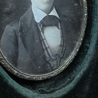 C. 1860s Mourning Pendant with Daguerreotype Portrait of Young Man in Folding Case