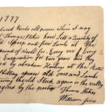 Thomas Stokes Have Lett 10 Old Sheep and Five Lambs, Charming 1777 Handwritten Contract