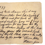 Thomas Stokes Have Lett 10 Old Sheep and Five Lambs, Charming 1777 Handwritten Contract