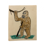 Wonderful Presumed Antique Small Folk Art Watercolor of Woodwose (?) on Laid Paper