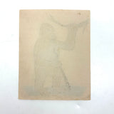 Wonderful Presumed Antique Small Folk Art Watercolor of Woodwose (?) on Laid Paper