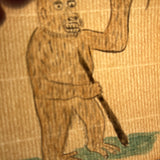 Wonderful Presumed Antique Small Folk Art Watercolor of Woodwose (?) on Laid Paper