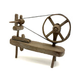 Unusual Old Hand-carved Folk Art Mechanical Spinning Wheel, Working Smoothly