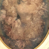 Moody, Much Tarnished Half Plate Daguerreotype Portrait of Woman with Ringlets
