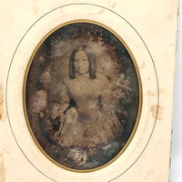 Moody, Much Tarnished Half Plate Daguerreotype Portrait of Woman with Ringlets