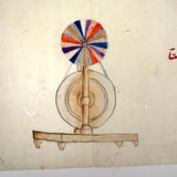 Color Wheel! Marvelous Antique Japanese Ink and Watercolor Drawing of "Light Ray Machine"