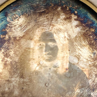 Moody, Much Tarnished Half Plate Daguerreotype Portrait of Woman with Ringlets