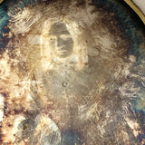Moody, Much Tarnished Half Plate Daguerreotype Portrait of Woman with Ringlets