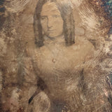 Moody, Much Tarnished Half Plate Daguerreotype Portrait of Woman with Ringlets