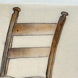 Antique Japanese Ink and Watercolor Drawing of Cushioned Ladderback Chair