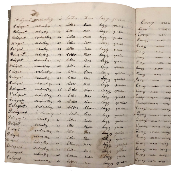 Lewis Betts' 1853 Penmanship Practice Notebook with Great Sentences, Milton MA