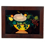 Electric Feeling 19th Century Tinsel Painting with Floating Watermelon and Knife, Original Frame