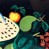 Electric Feeling 19th Century Tinsel Painting with Floating Watermelon and Knife, Original Frame