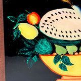 Electric Feeling 19th Century Tinsel Painting with Floating Watermelon and Knife, Original Frame