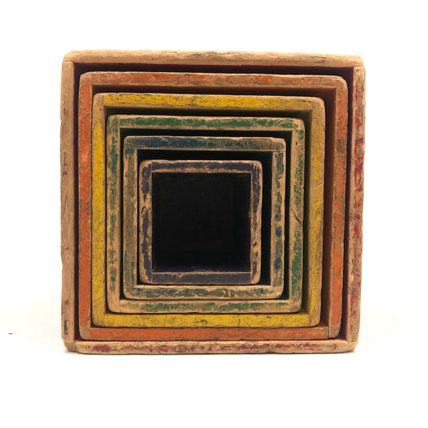 Scarce, Much Loved (Stella- & Rothko-esque!) Set of Six Old Nesting / Stacking Boxes