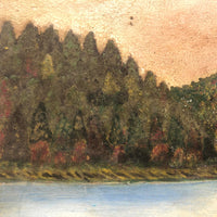 Merimere Reservoir, Hubbard Park, Meriden CT, Old Folk Art Oil on Board Painting