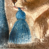 Dog with Blue Tassel, Charming 19th Century Pastel Drawing on Card