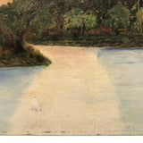 Merimere Reservoir, Hubbard Park, Meriden CT, Old Folk Art Oil on Board Painting