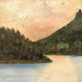 Merimere Reservoir, Hubbard Park, Meriden CT, Old Folk Art Oil on Board Painting