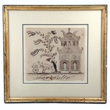 Man in Carriage, Horse with Hidden Head, Fantastic Tree and Fantasy Architecture, Nancy Linton's c. 1880s Ink Drawing